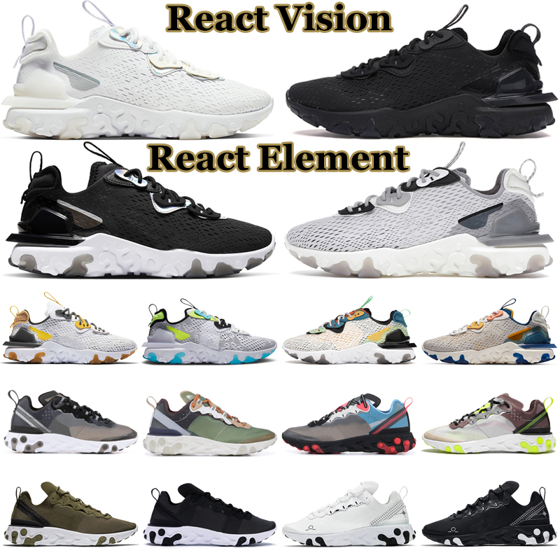 

React Newest Vision Running Shoes Men Women Element 87 55 Triple Anthracite Black White Vast Grey Orange Peel Mens Trainers Outdoor Sports, 21