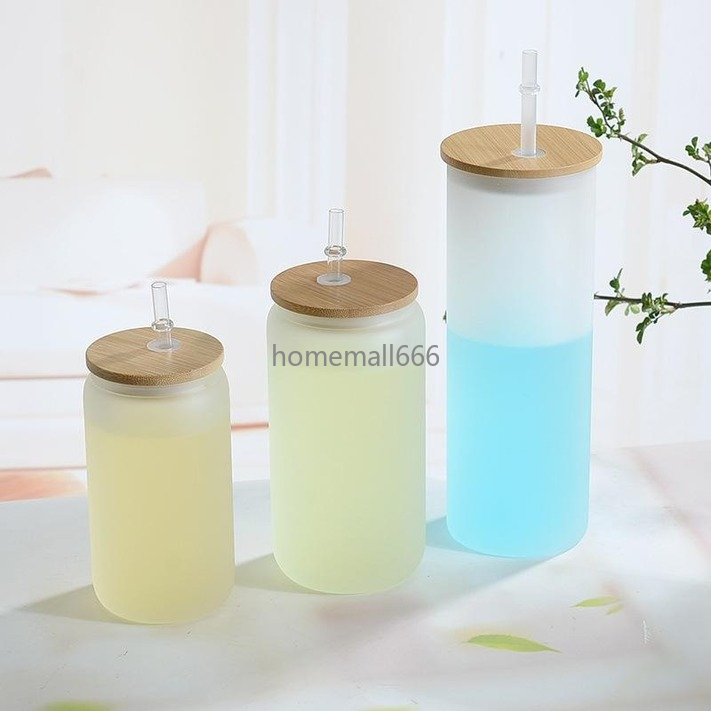 

12oz 16oz 20oz 25oz Sublimation Glass Beer Mugs Glass Water Bottle Can Tumbler Drinking Glasses With Bamboo Lid And Reusable Straw Iced Coffee Tumblers AA