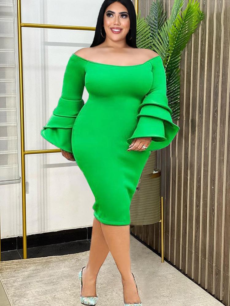 

Plus Size Dresses Off Shoulder Green 4XL Bodycon Party Gowns For Ladies Evening Birthday Cocktail Event Curvy Women OutfitsPlus