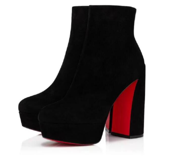 2022 Chaussures habillées Boots de cheville en cuir élégant Noir femme Botte romaine Round Toe Lady Boties Fashion Nice Robe Party with Box