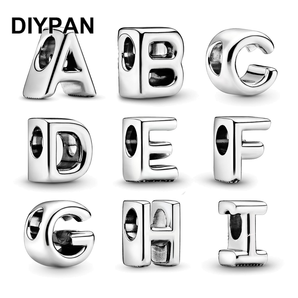 

925 Silver Charm Beads Dangle Alphabet Letter Charm Pendant Bead Fit Pandora Charms Bracelet DIY Jewelry Accessories
