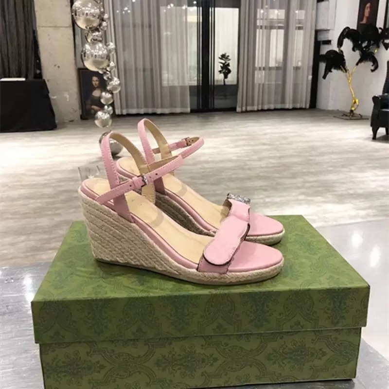 

2021latest women's famous brand sandals in spring and summer waterproof rope unique tower Buckle Designer slide custom luxury fashion sexy shoes high heels 35-42, Pink