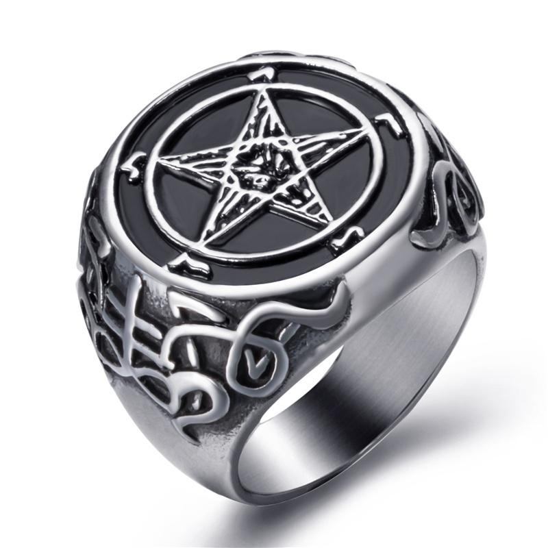 

Cluster Rings Man Ring Pentagram Baphomet Goat Sulfur Leviathan Cross Satan Devil Symbol Jewelry