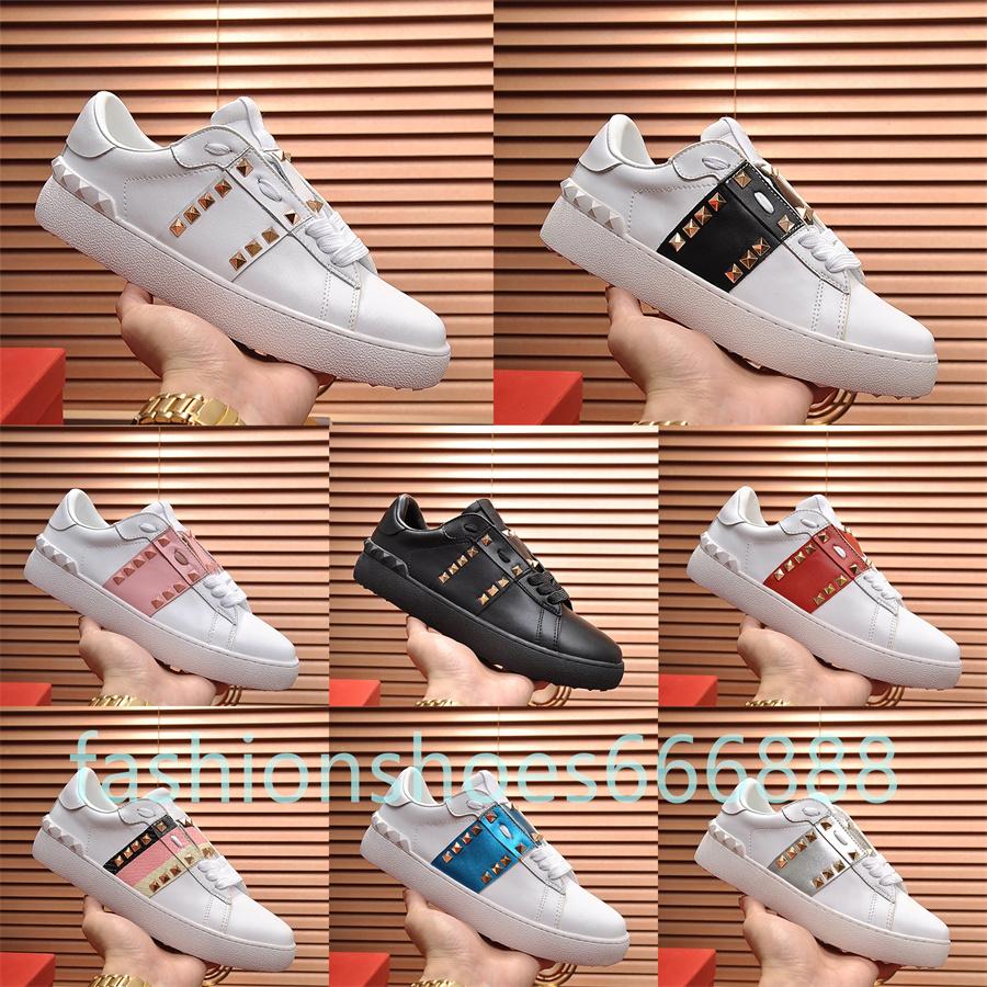 

Mens Casual Rivet Shoes Women Outdoor White Riveting Shoe Leather Flat Fashion Couples Trainers Des Chaussures, White black stripe