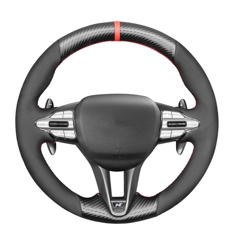 

Steering Wheel Covers Hand-stitched Black Suede Carbon Fiber Car Cover For I30 N 2022 Veloster 2022Steering CoversSteering