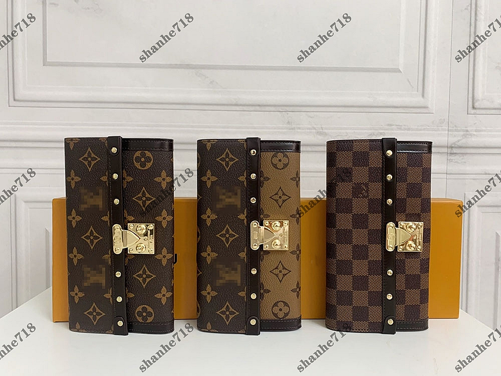 

Vintage Cowhide Venice Rivet Long Wallets Luxury Designer Lady Purses Emilie Clutch Bags Men Women ID Credit Card Bag N60535, Bubble paper package