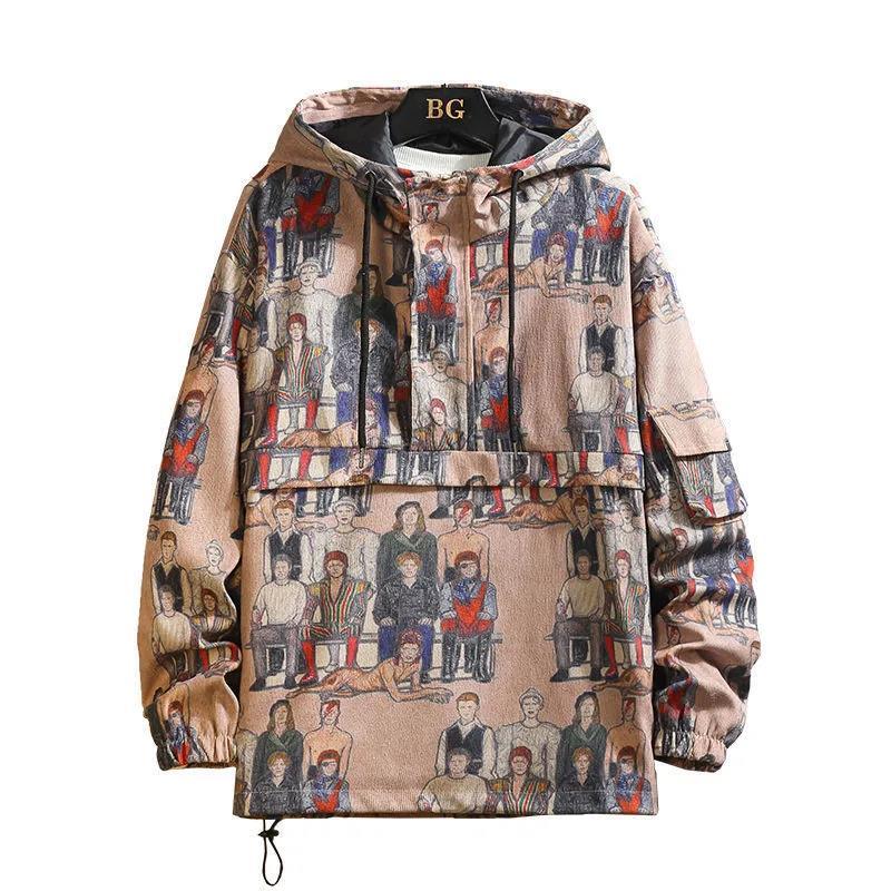 

Men's Jackets Japanese Ruffian Handsome Headset Personality Coat Boys Korean Version Loose Autumn Hong Kong Style INS Graffiti JacketMen's, Red