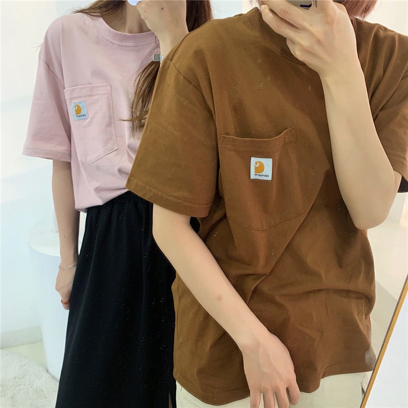 

High version mens t shirt designer shirts Carhart embroidered pocket overalls short-sleeved tshirt men women loose cotton oversize sweatshirt retro couple Tees, Car