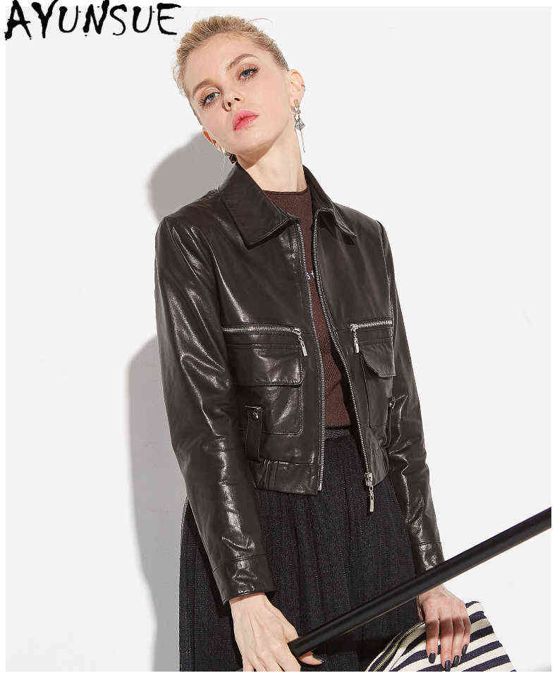 

Ayunsue Natural Women Winter Sheepskin Jacket Female 100 Real Leather Jacket Women Motorcycle Jackets And Jackets Y1913 J220727, Black