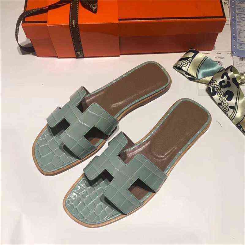 

Oran Herme Slippers Herme Ms Slippers Sandal Palm Pattern Lady Stone Pattern Crocodile Pattern Leather Sole Classic Sandal Flat Heel Slipper, Black ostrich pattern