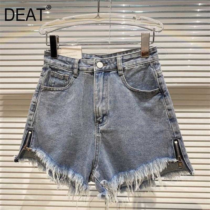 

DEAT Women Zipper Old Scratching Edge Washing Water Shorts High Waist Fashion Temperament Spring Summer 11D928 210709, Gray