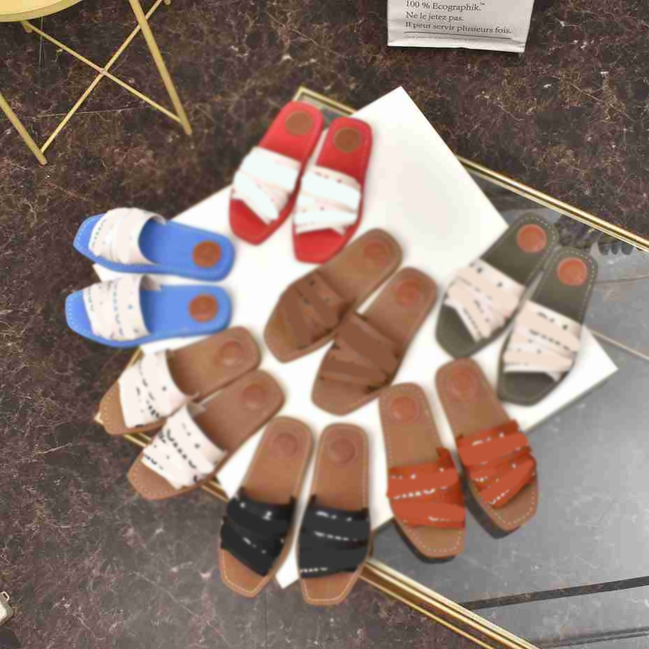 

women woody slides designer canvas slippers cross braid womens mules flat sandals fashion outdoor beach shoes size 35-39 with logo