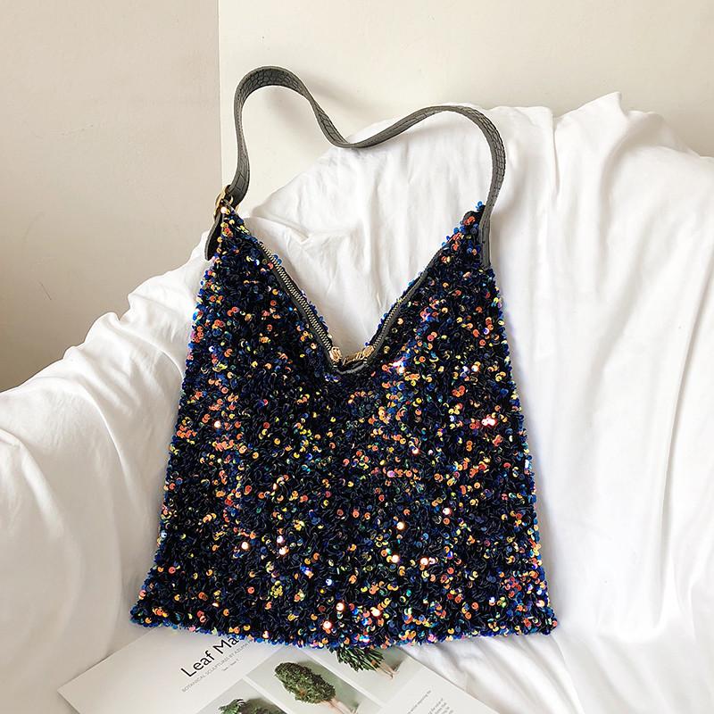 

Evening Bags Luxury Sequins Women Shoulder Designer Handbags Fashion Shiny Large Capacity Tote Messenger Bag Lady Big Purses Shopper BagEven, Beige