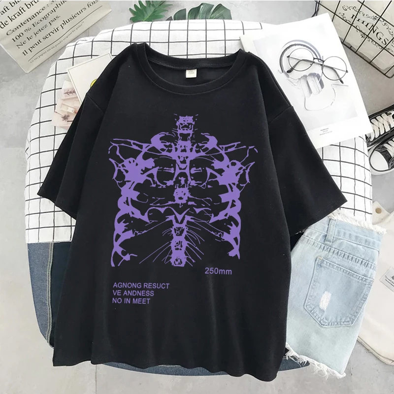 

Hip Hop Summer Short Sleeve Streetwear Women Harajuku Tshirt Skeleton Print vintage clothes tshirt Punk Oversized Goth tops tee 220615, White 01