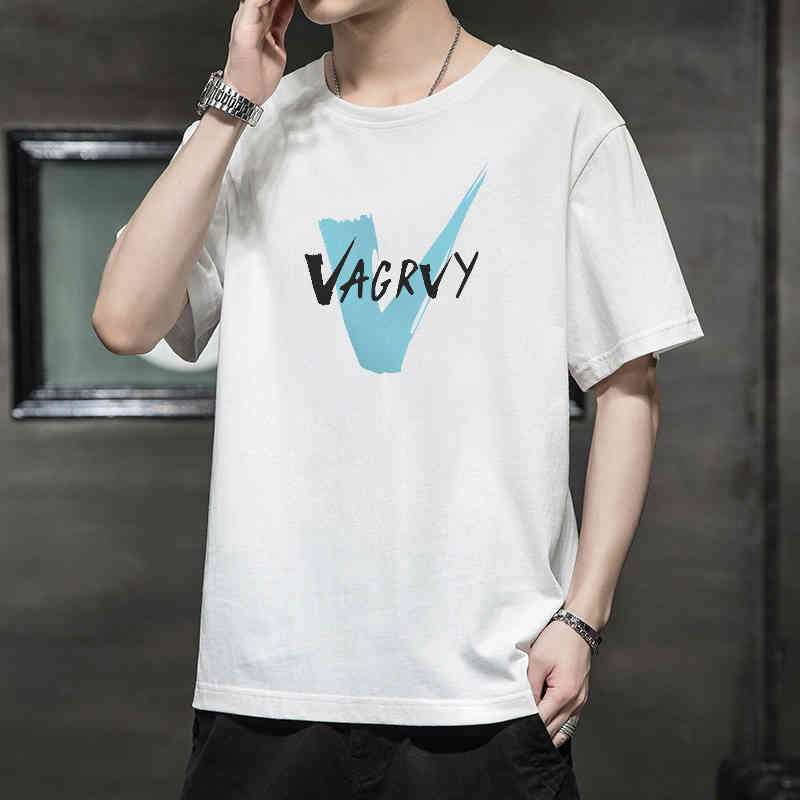 

2022 summer new fashion brand ins letter printed short sleeve t-shirt men's loose and versatile comfortable 5-sleeve top, T346 dark grey