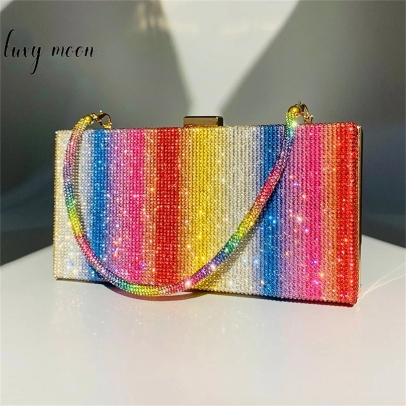 

Rainbow Diamond Wedding Clutch Bag Elegant Party Evening Purse and Handbag for Women Luxury Designer Crossbody ZD2106 220527