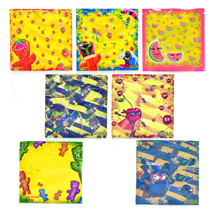 

MOQ 100pcs Empty bag dum mies gum my edibles packaging bags strawberry blueberry cher ry mylar baggie 500mg package manufacture
