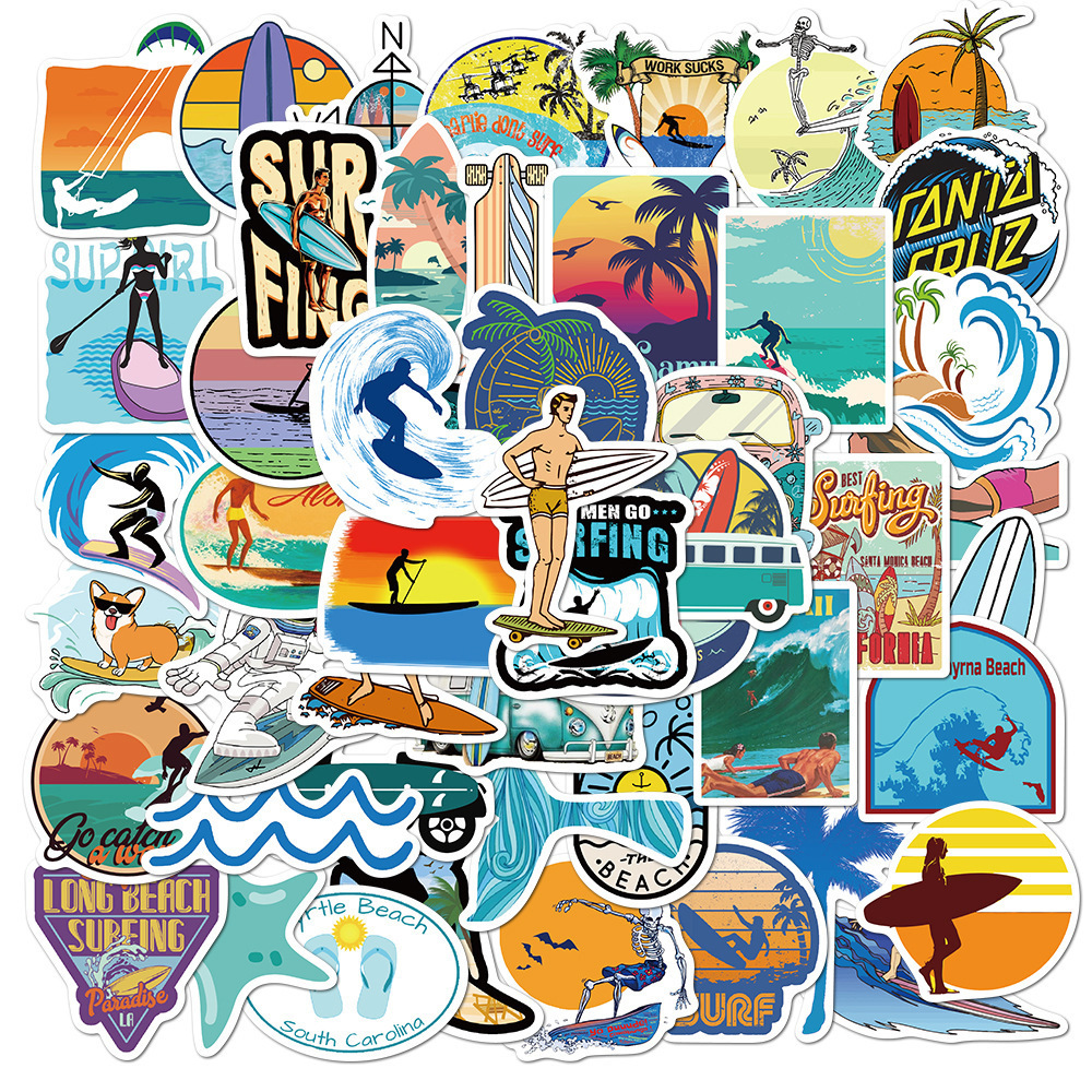

New Sexy 50Pcs Summer Beach Surf Graffiti Sticker DIY For Skateboard Luggage Guitar Motorcycle Laptop Cool Classic Kid Toy Decal Sticker
