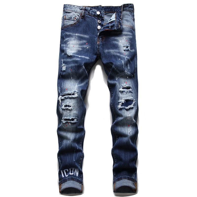 Ripped Patch Jeans Designer Hommes Pantalons Skinny Moto Motards Automne Hiver Droite Slim Fit Long Pantalon avec Fermeture Éclair Classique À La