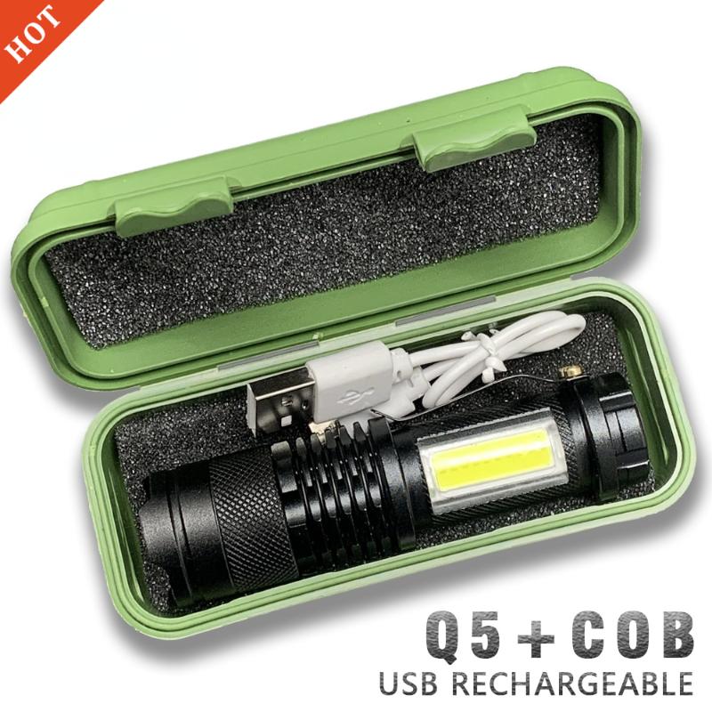 

Flashlights Torches Q5Built In Battery Portable Mini Led 2000 Lumens Zoom Torch COB Lamp Adjustable Penlight Waterproof For Outdo