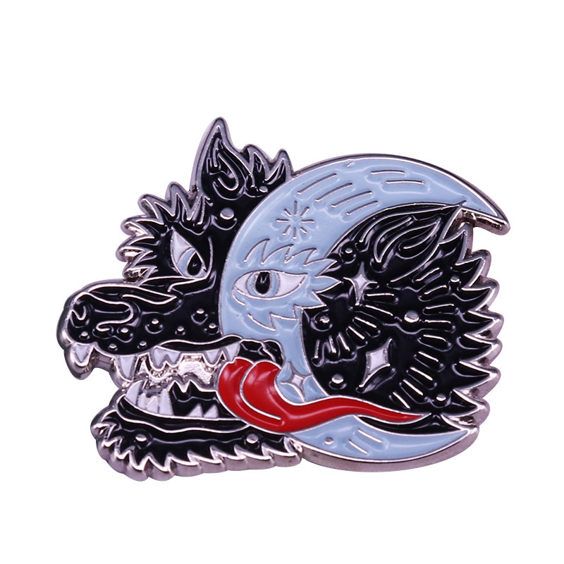 

Night Wolf moon space stars enamel pin, As picture