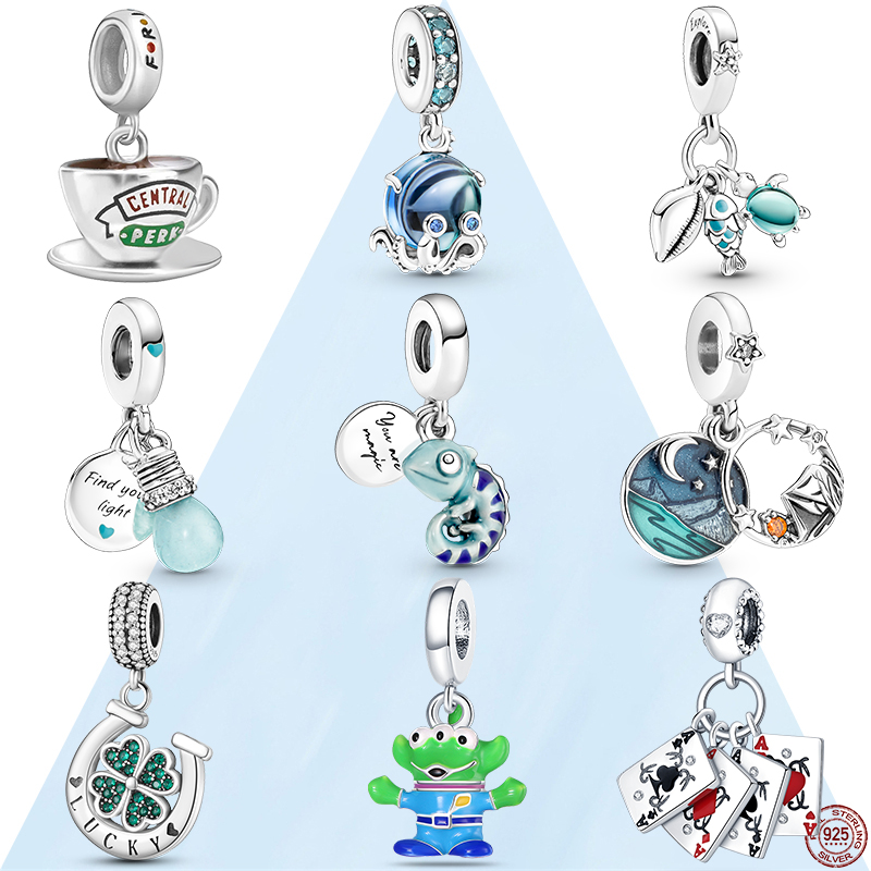 

925 Silver Fit Pandora Charm 925 Bracelet Color-changing Chameleon Dangle charms set Pendant DIY Fine Beads Jewelry