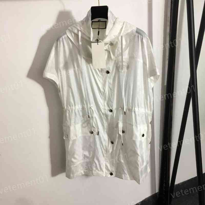 

Luxury Womens Jackets Alphabet Print Drawstring Elastic Waist Short-sleeved Hooded Trench Coat Mid-length Coat Tops Designer Women Clothing 0912