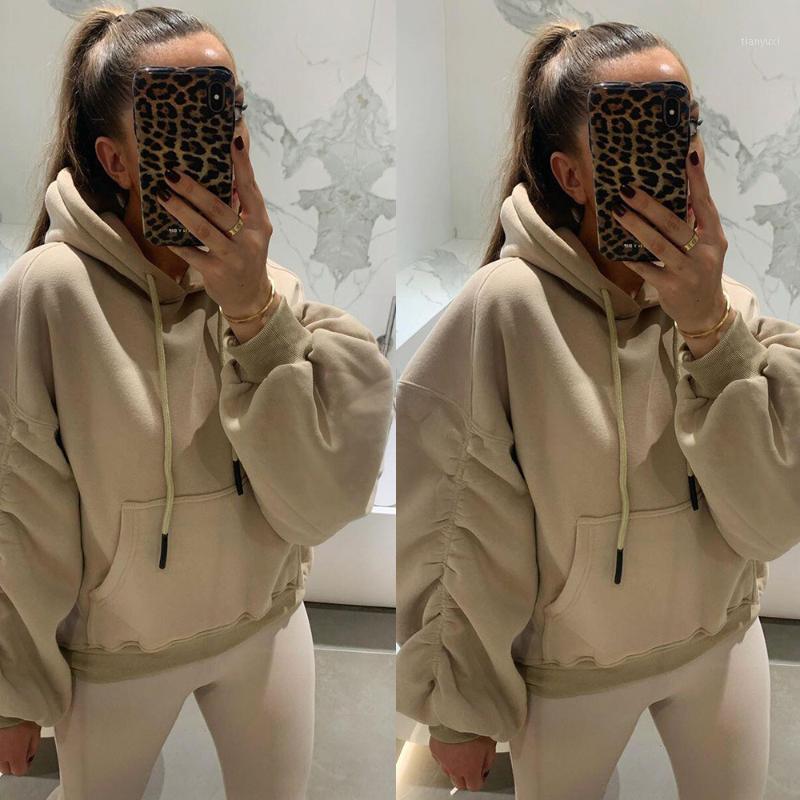 

Autumn Winter Women' Sweatshirts Brushed Women Hoodies Solid Casual Full Sleeve Pullovers Fleece, Yellow