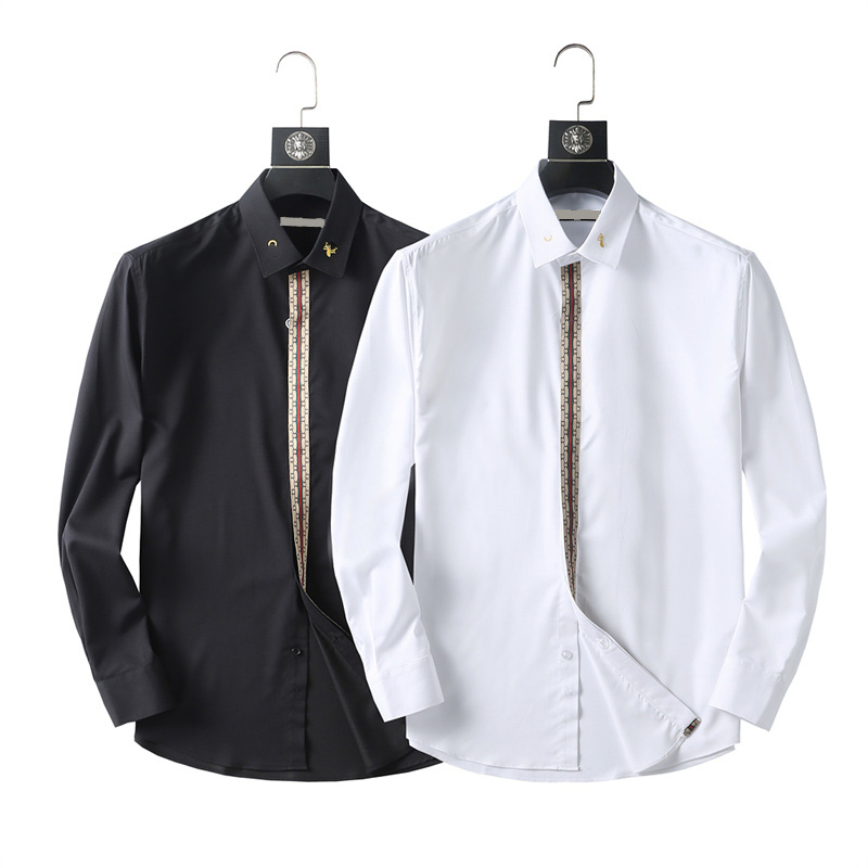 

2022 Designer Mens Dress Shirts Long Sleeves Slim Fit Casual Business Wear High Quality Cotton Wrinkle Resistant Solid Color White Black Size S XXXL
