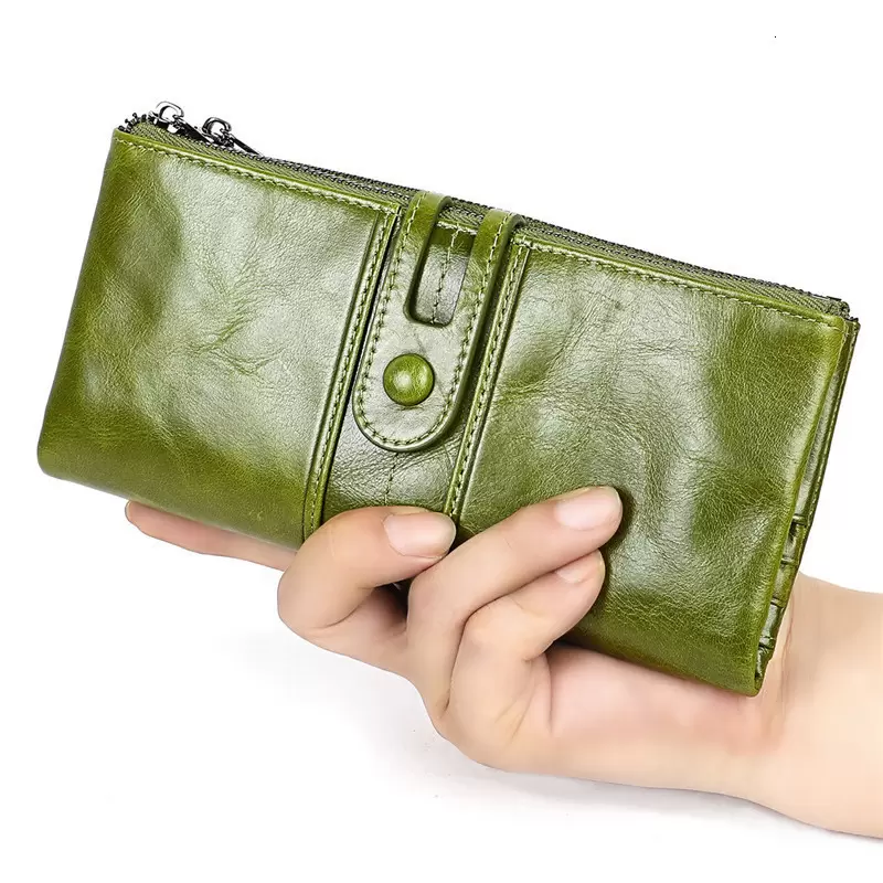 

New Design Women Clutch Wallets Genuine Leather Male Womens Long Wallet Zipper Purse Coin Purse Money Phone Bag RFID Wallet, 3520 brown