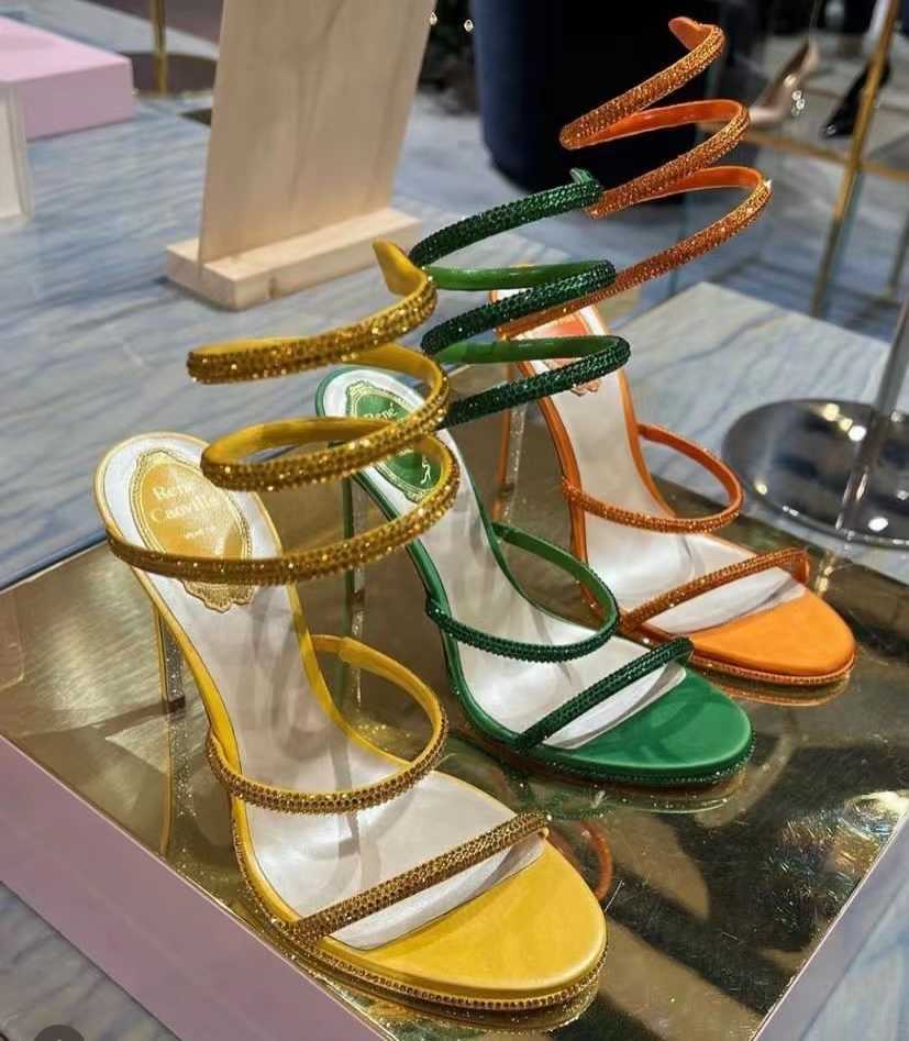 

Rhinestone Snake Strass stiletto sandals Rene Caovilla Cleo 95mm Evening shoes women's high heels Ankle Wraparound luxury designer factory, 20#