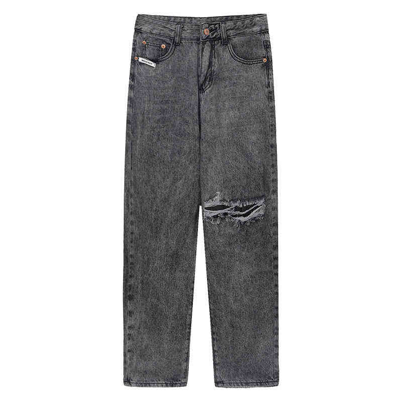 

Jeans Women's Washed Smoky Gray Retro Cut Hole Patch Men And Women With The Same Casual Loose Radish Pants Korean Version Trend T220728