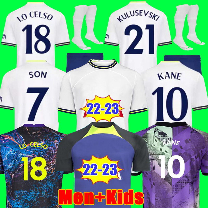 

22 23 KANE SON BERGWIJN Soccer Jerseys KULUSEVSKI HOJBJERG colorful Away 2022 2023 PERISIC Third 3rd ROMERO TOtten Football kit shirt purple BENTANCUR Men kids sets, 22/23 home men+patch2