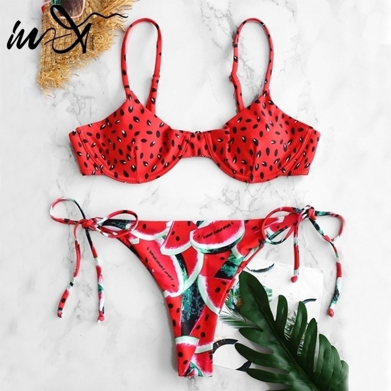 

InX Watermelon swimsuit female Sexy knot bikinis mujer Push up swimwear women bathers Summer beach wear bathing suit Y200319, 2039-4