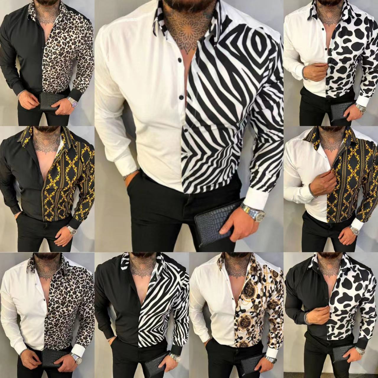 

Designer Mens Dress Shirts Fashion Casual Shirt Brands Men Shirts Spring Autumn Slim chemises de marque pour Size M-XXXL, Leopard black