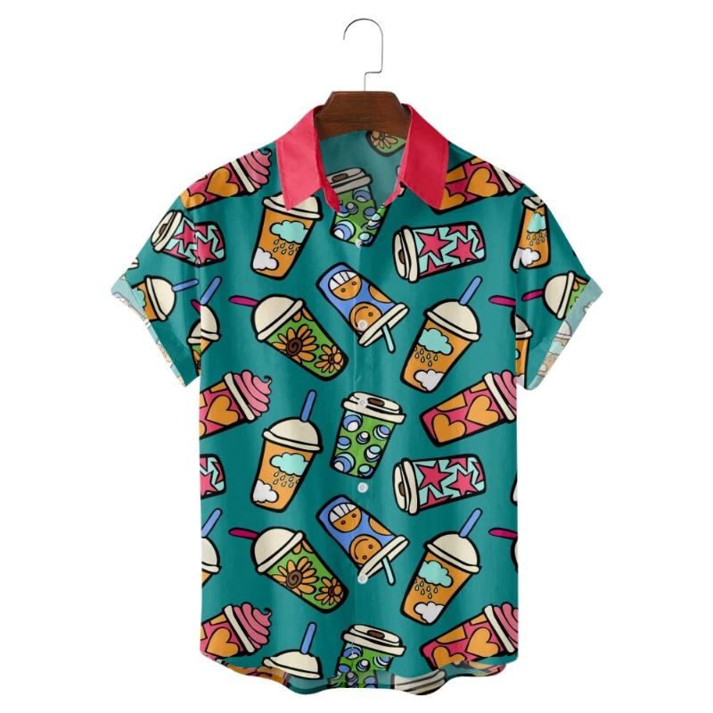 

Men's Casual Shirts Milk And Coffee Cartoon Pattern Printed Shirt Fashionable Leisure Vacation Summer Style For Men WomenMen's Men'sMen's, 3m37-yellow