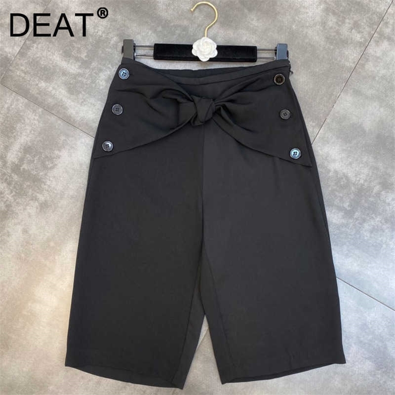 

DEAT Women Big Bow Shorts Arrivals High Waist Fashion All Match Temperament Spring Summer 11D1609 210709, Black