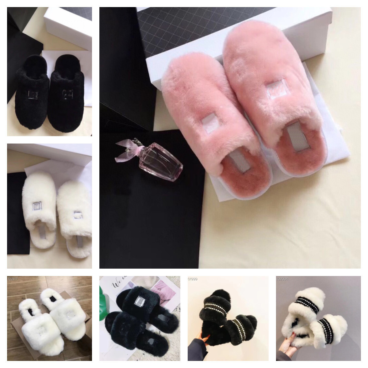 

luxury designer C Fur Slippers Women wool fleece flat mules women ladies branded Slides Female Black white Mule casual Shoes plush furry slipper sandals Chan and el, Chymt7254