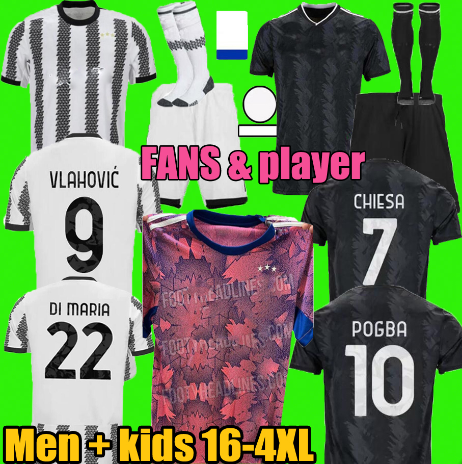 

2022 POGBA juventus soccer jerseys DI MARIA VLAHOVIC CHIESA LOCATELLI MORATA DE LIGT KEAN Maglia da calcio 22 23 men kids kit set football shirts player uniform
