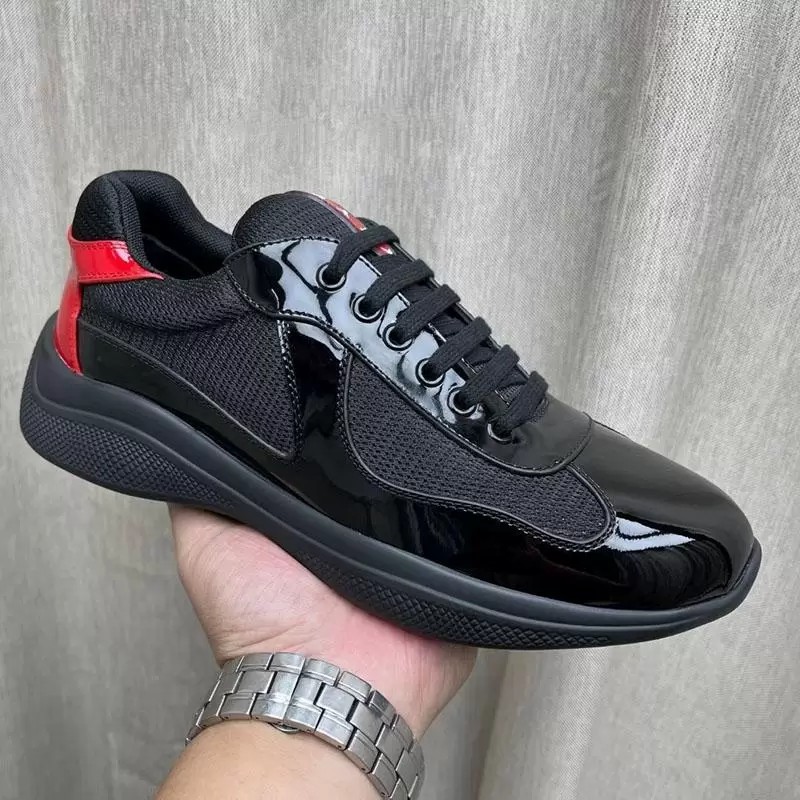 Marques de mode de luxe hommes America Cup XL cuir chaussures décontractées baskets de haute qualité baskets plates brevetées maille noire à lace