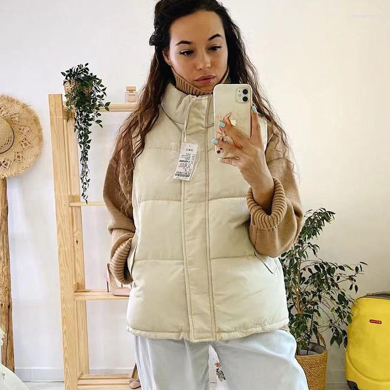 

Women's Vests 2022 Winter Women Vest Coat Solid Turn Down Collar Sleeveless Thicken Warm Zipper Padded Plus Size -3XL Stra22, Khaki