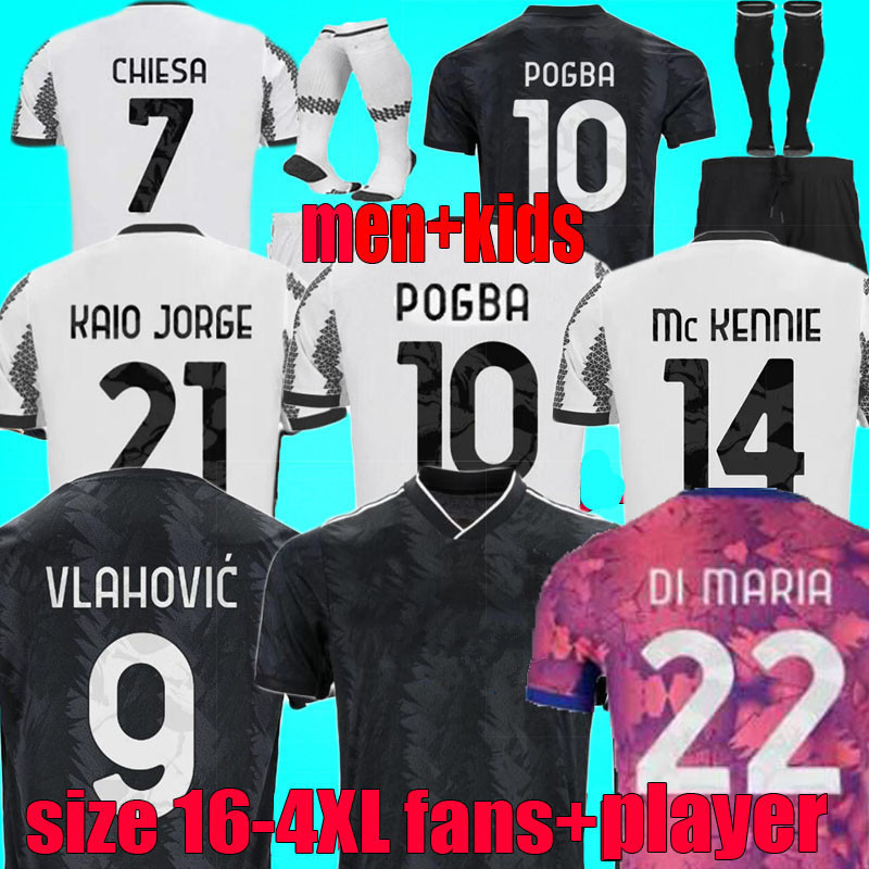 

size 3XL 4XL POGBA VLAHOVIC CHIESA soccer jersey 22 23 DI MARIA LOCATELLI MORATA football shirt BREMER KEAN fans player 2022 2023 maillot foot juventus men kids kit, Home