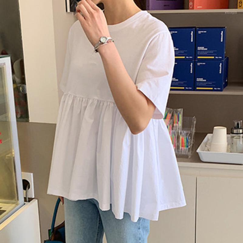 

Women' Blouses & Shirts Cute Pure White Summer Blouse Shirt Janpan Korean 2022 High Waist Pleated Tops Loose Style Femme Daily Minimalist, Black