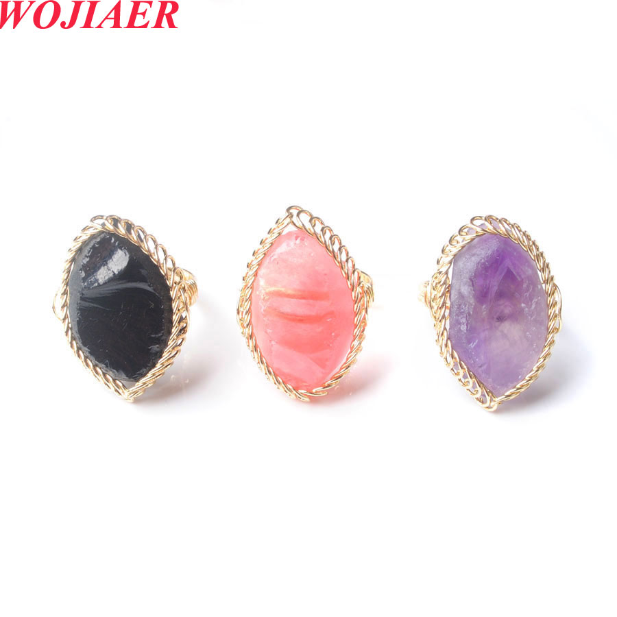 

Fluorite Irregular Natural Stone Ring White Crystal Gold Color Wire Wrap Rings for Women Braided Trendy Gem Creative Finger Jewelry BO989