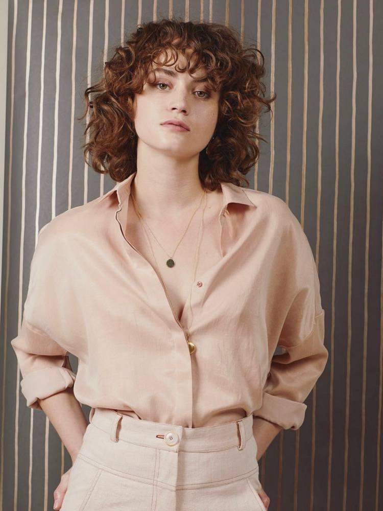 

Women's Blouses & Shirts Spring And Summer Silhouette Single-breasted Long-sleeved ShirtWomen's, Peach pink