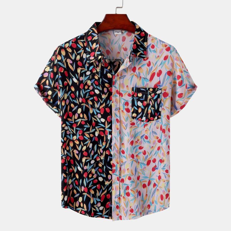 

Men's Casual Shirts Hawaiian Style Men's Digital Printed Short Sleeved Shirt Fashion Summer Button Up Front Pocket Men Tie Dye Stripes S, C72