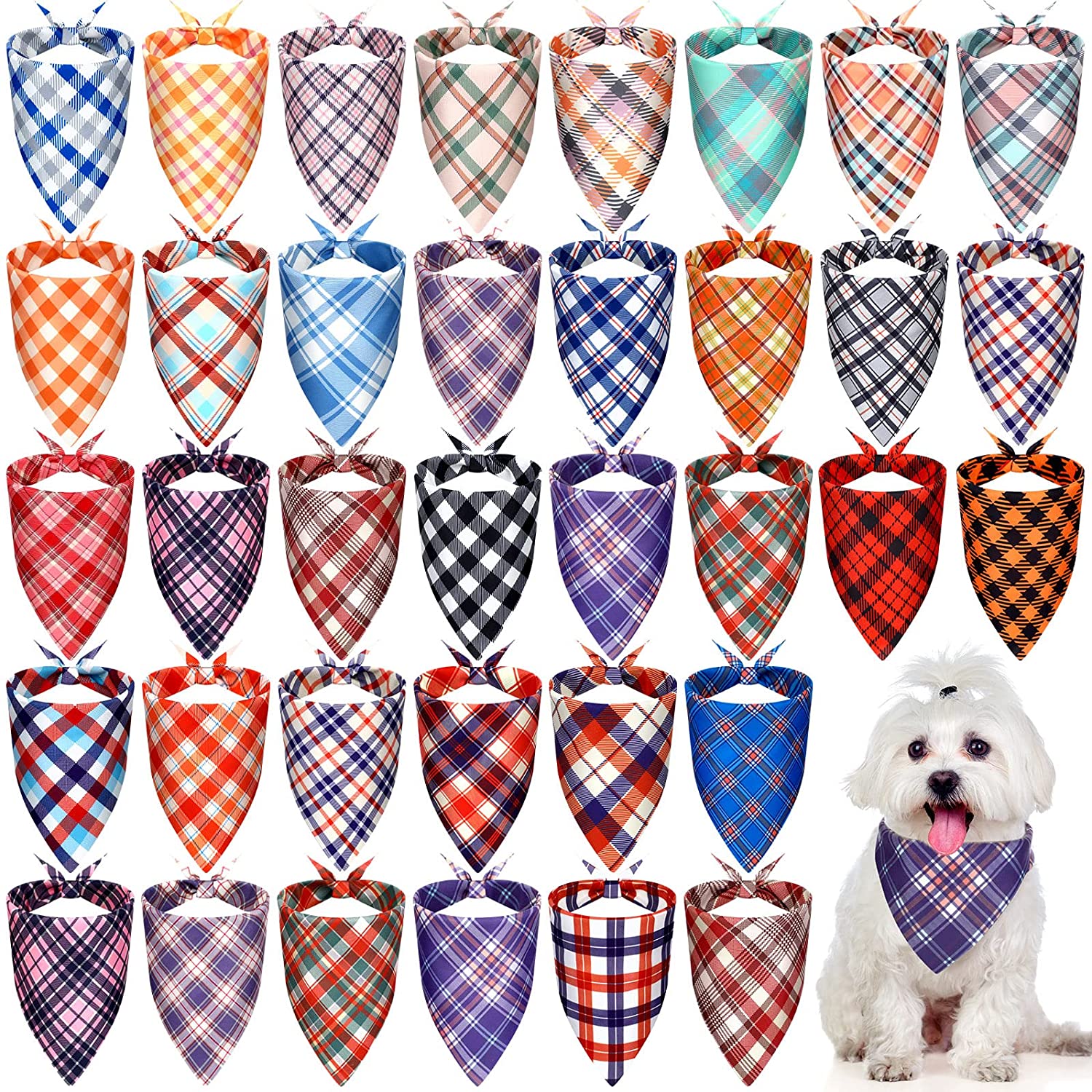 

30 Pcs Dog Bandana Plaid Pet Bandana Bib Scarf Adjustable Washable Dog Triangle Scarf For Small to Medium Dog Puppy Cat