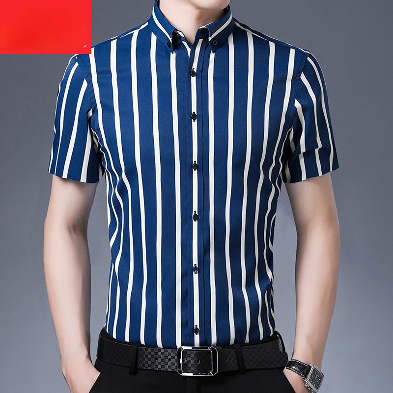 

Men's Casual Shirts Summer Short Sleeve Shirt Turndown Collar Regular Fit Cotton Excellent Comfortable Business Men Stripe Print E47Men's, Blue
