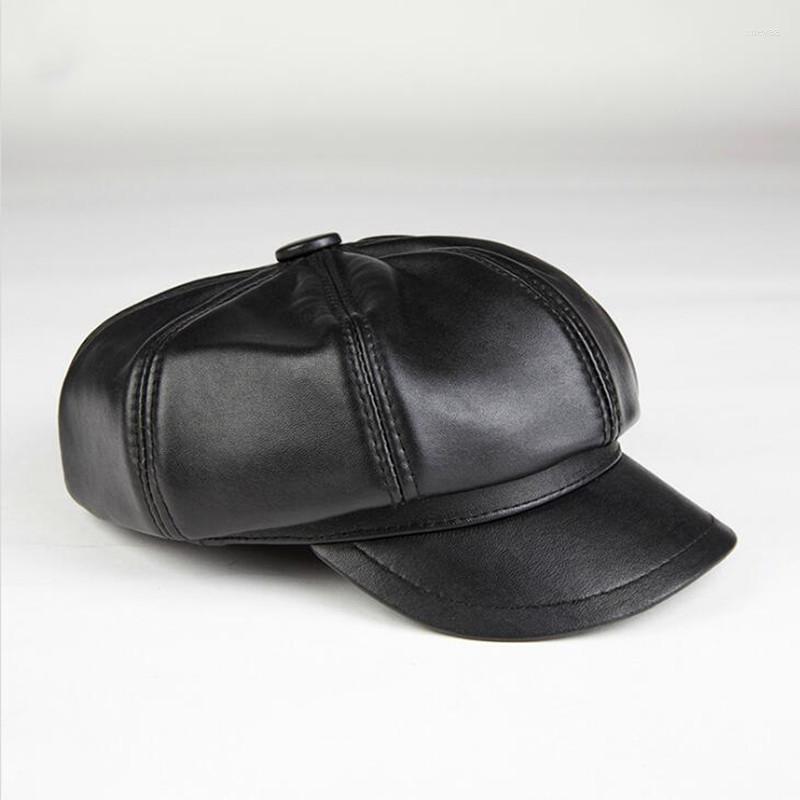 

Visors Genuine Leather Black Visor Hat Female Sheepskin Casual Cap Autumn Winter Leisure Korean Painter Hats Women Fashion Caps H6981Visors