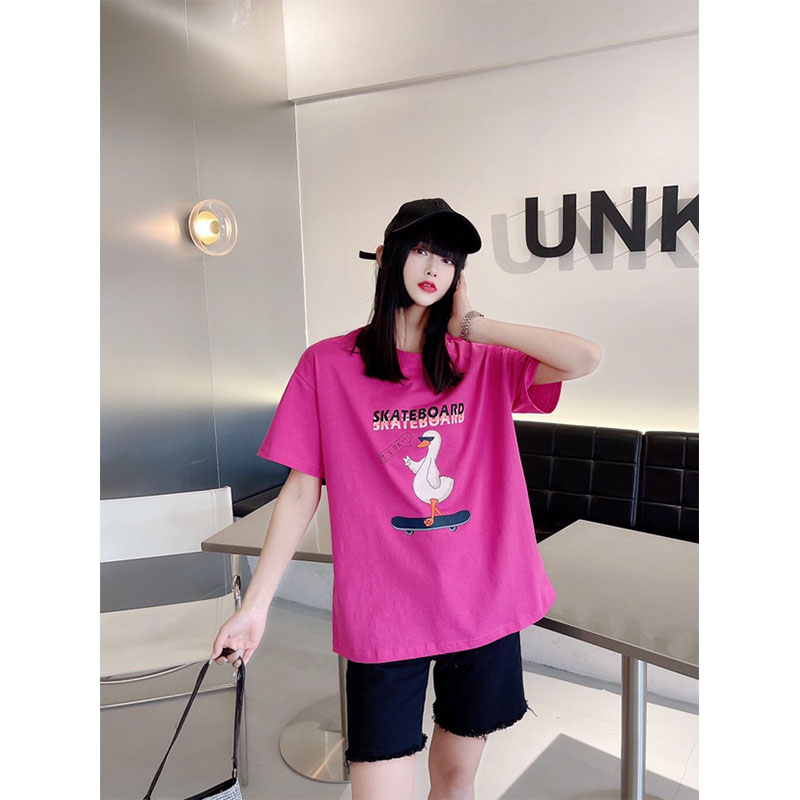 

3015 Women's T-shirt women's trendy ins Hong Kong style simple letters loose short-sleeved summer 2022 new Korean version of the student half-sleeved, White